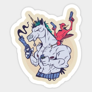 Muscular Unicorn and Bird Sticker